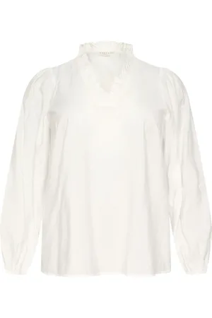 Kaffe Blouses & Shirts, Dames, Wit, 5Xl, Vrouwelijke V-hals Blouse in Krijt