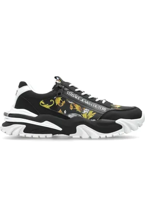 VERSACE Schoenen, Heren, Zwart, 44 EU, Leer, Sneakers met bedrukt logo