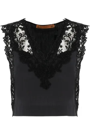 ERMANNO SCERVINO Tops, Dames, Zwart, S, Katoen, Kanten Versierde Katoenen Mouwloze Top