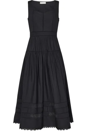 ULLA JOHNSON Kleedjes, Dames, Zwart, S, Katoen, Zwarte Midi Jurk met Sweetheart Halslijn