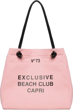 V°73 Tassen, Dames, Roze, ONE Size, Roze canvas boodschappentas met print