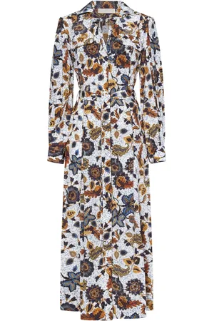 ULLA JOHNSON Kleedjes, Dames, Veelkleurig, M, Bloemenprint Zijden Midi Jurk