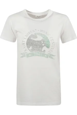 Saint Laurent Tops, Dames, , S, Katoen, Muziek Print T-shirts en Polos