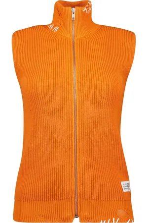 Maison Margiela Truien, Dames, Oranje, L, Katoen, Ribgebreide Mouwloze Trui Vest