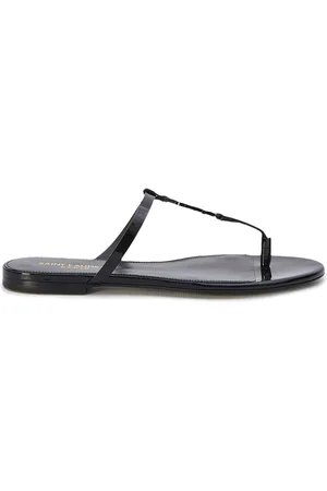 Saint Laurent Schoenen, Dames, Zwart, 36 EU, Leer, Cassandra leren platte sandalen