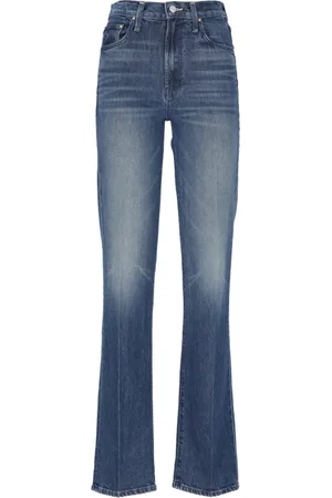 Mother Jeans, Dames, Blauw, W29, Katoen, Blauwe Katoenen Jeans met Riemlussen