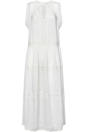 ULLA JOHNSON Kleedjes, Dames, Wit, M, Katoen, Witte Gehaakte Maxi Jurk voor Vrouwen