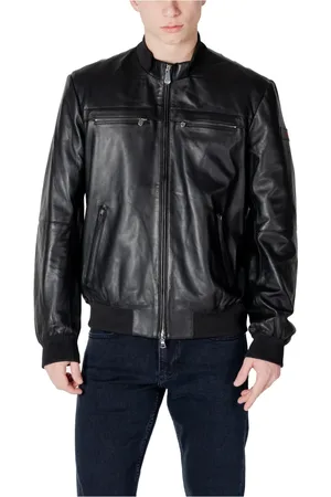 Peuterey Jassen, Heren, Zwart, L, Leer, Elegante Leren Herenjas