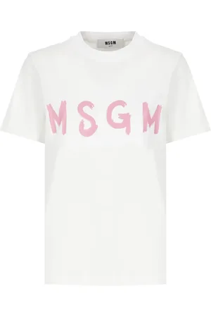 Msgm Tops, Dames, Wit, M, Katoen, Wit Katoenen T-shirt met Logo