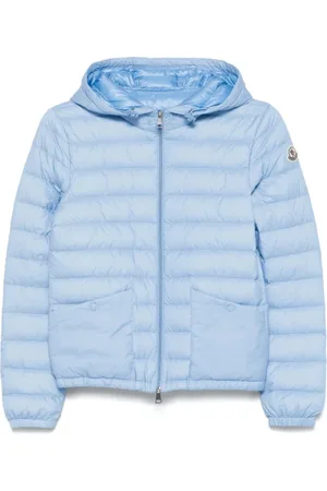 Moncler Jassen, Dames, Blauw, S, Nylon, Gewatteerde Pastelblauwe Jas met Rits
