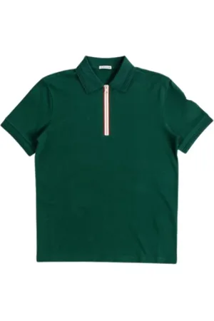 Moncler Tops, Heren, Groen, XL, Katoen, Polo Shirt met Halve Rits