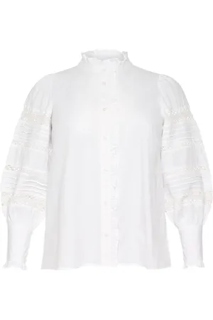 Kaffe Blouses & Shirts, Dames, Wit, 2Xl, Katoen, Geborduurde Pofmouw Overhemdblouse