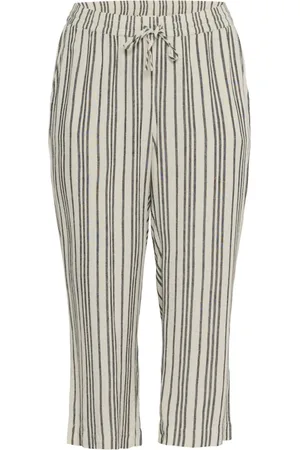 Kaffe Broeken, Dames, Zwart, 6Xl, Gestreepte Cropped Broek Moonstruck/Zwart