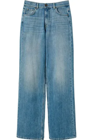 Twin-Set Jeans, Dames, Blauw, W28, Denim, Denim Straight Jeans Met Voorste Knoopsluiting