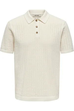 Only & Sons Tops, Heren, Wit, L, Maan Polo Gebreid Shirt in Egret