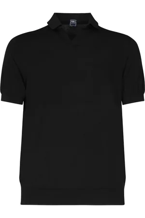 FEDELI Tops, Heren, Zwart, 2Xl, Katoen, Zwarte Polo T-shirts en Polos