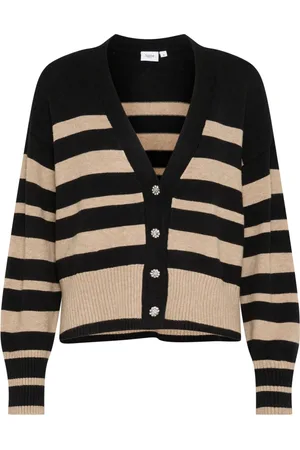 Saint Tropez Truien, Dames, Zwart, L, Katoen, Zwarte Vest met V-Hals en Strepen