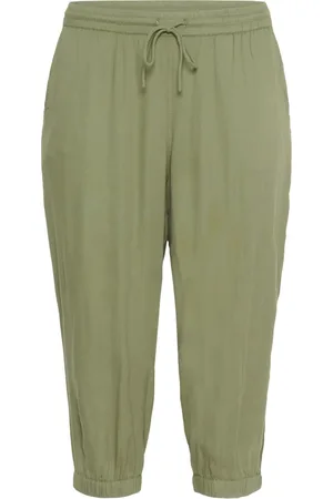 Kaffe Broeken, Dames, Groen, 7Xl, Groene Capri Broek met Elastische Taille