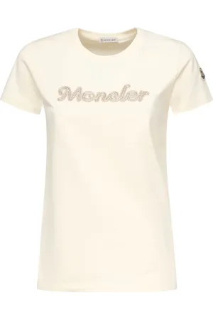 Moncler Tops, Dames, Wit, S, Katoen, Logo Geborduurd T-Shirt