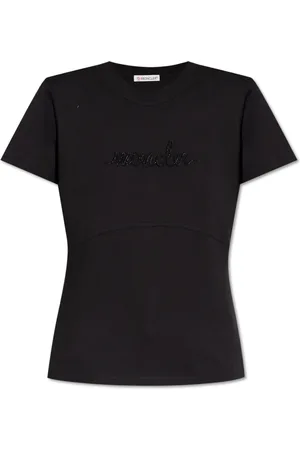 Moncler Tops, Dames, Zwart, S, Katoen, Logo T-shirt