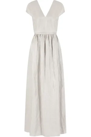 Emporio Armani Kleedjes, Dames, Grijs, S, Geplooide V-hals jurk met cut-out detail