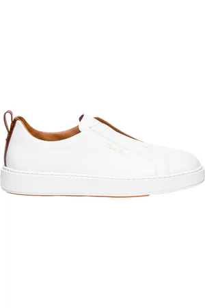 santoni Schoenen, Heren, Wit, 42 EU, Leer, Victory Tumbled Leather Slip-On Sneakers