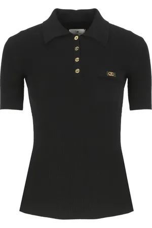 Elisabetta Franchi Tops, Dames, Zwart, L, Zwarte Sweater met Logoed Knopen