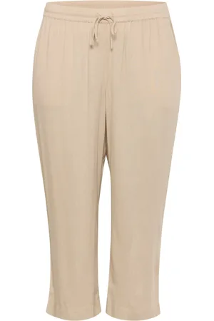 Kaffe Broeken, Dames, , 5Xl, Linnen, Veergrijze Cropped Broek met Elastische Taille