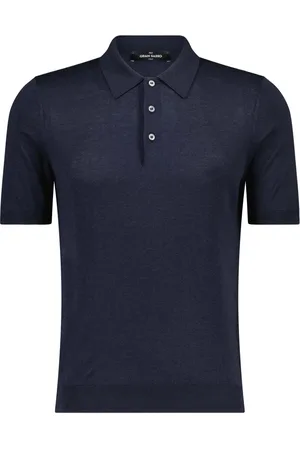Gran Sasso Tops, Heren, Blauw, XL, Zijden Poloshirt Klassieke Stijl