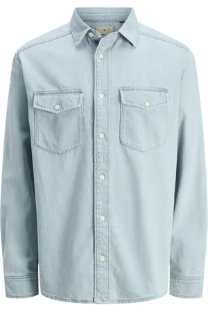 JACK & JONES Overhemden, Heren, Blauw, S, Denim, Blauwe Denim Overhemd Lange Mouwen