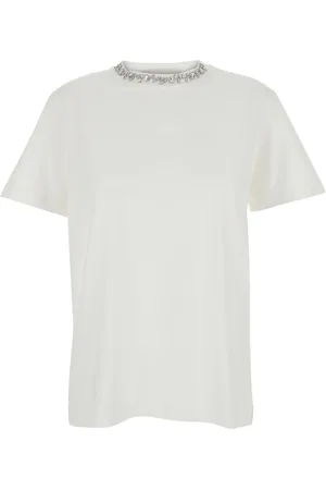 Golden Goose Tops, Dames, Wit, XS, Katoen, Versleten Katoenen Jersey Geborduurd T-shirt