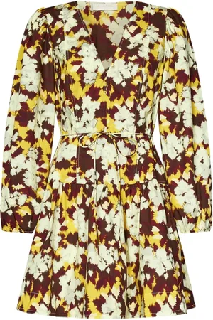 ULLA JOHNSON Kleedjes, Dames, Veelkleurig, XS, Katoen, Gele Bloemenprint Stijlvolle Jurk