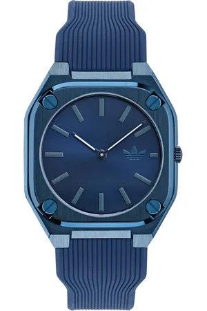 adidas Accessoires, unisex, Blauw, ONE Size, City Tech Dunne Blauwe Siliconen Horloge