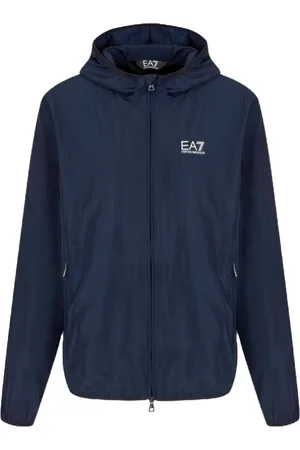 EA7 Jassen, Heren, Blauw, L, Polyester, Blauwe Hoodie met Ritszakken