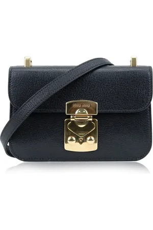 Miu Miu Tassen, Dames, Zwart, ONE Size, Leer, Leren Schoudertas met Drukknoopsluiting