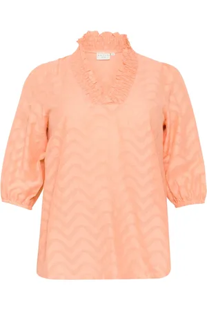 Kaffe Blouses & Shirts, Dames, Oranje, 4Xl, Blouse in perzikkleur met ¾ mouwen