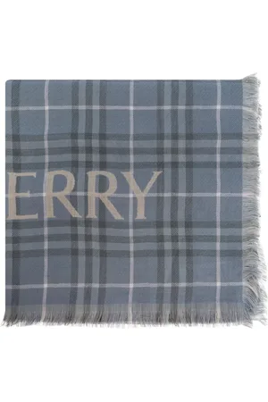 Burberry Accessoires, unisex, Blauw, ONE Size, Wol, Wollen sjaal met ruitpatroon
