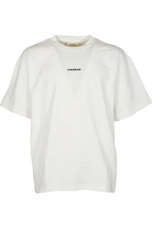 A PAPER KID Tops, Heren, Wit, L, Katoen, Wit T-shirt met centraal logo