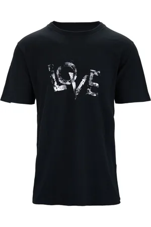 Saint Laurent Tops, Heren, Zwart, S, Katoen, Love Print Katoenen T-Shirt met Ronde Hals