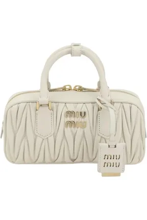 Miu Miu Tassen, Dames, Wit, ONE Size, Leer, Goudkleurige Monogram Handtas met Schouderriem