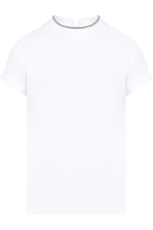 Brunello Cucinelli Tops, Dames, Wit, S, Katoen, Wit Katoenen T-Shirt met Parels