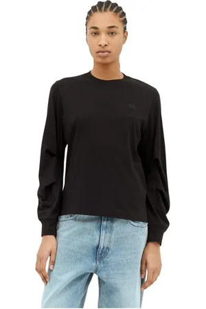 Moncler Tops, Dames, Zwart, L, Katoen, Cotton Jersey Logo Patch Long-Sleeve Tee