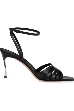 Casadei Schoenen, Dames, Zwart, 39 1/2 EU, Leer, Vierkante Neus Leren Sandalen met Gesp