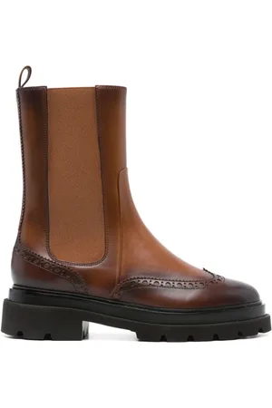 santoni Schoenen, Dames, Bruin, 37 EU, Leer, Leren Kalfslaars met Rubberen Zool