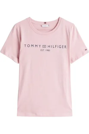 Tommy Hilfiger Tops, Dames, Roze, M, Katoen, Logo Print Ronde Hals T-Shirt