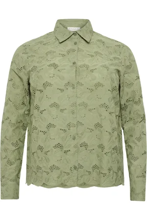 Kaffe Blouses & Shirts, Dames, Groen, 2Xl, Groene Kantoverhemdblouse Elegante Stijl