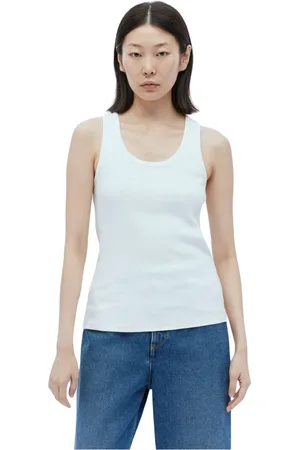 Moncler Tops, Dames, Wit, L, Katoen, Logo Geborduurd Tanktop