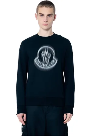 Moncler Sweatshirts & Hoodies, Heren, Zwart, M, Katoen, Sweatshirt met logo-print