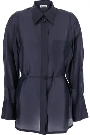 Low Classic Blouses & Shirts, Dames, Blauw, S, Polyester, Doorschijnende Rugband Shirt