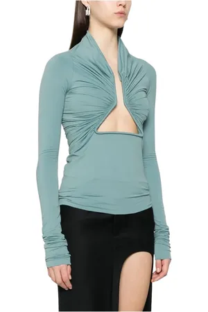 Rick Owens Tops, Dames, Blauw, M, Nylon, Blauwe Cut-Out Longsleeve Jersey Top